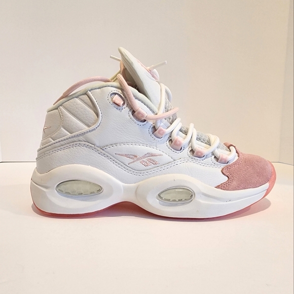 Reebok Question Mid Iverson Pink Toe Kids Size 6/Womens 7.5 White Pink GX9357 - Picture 4 of 8
